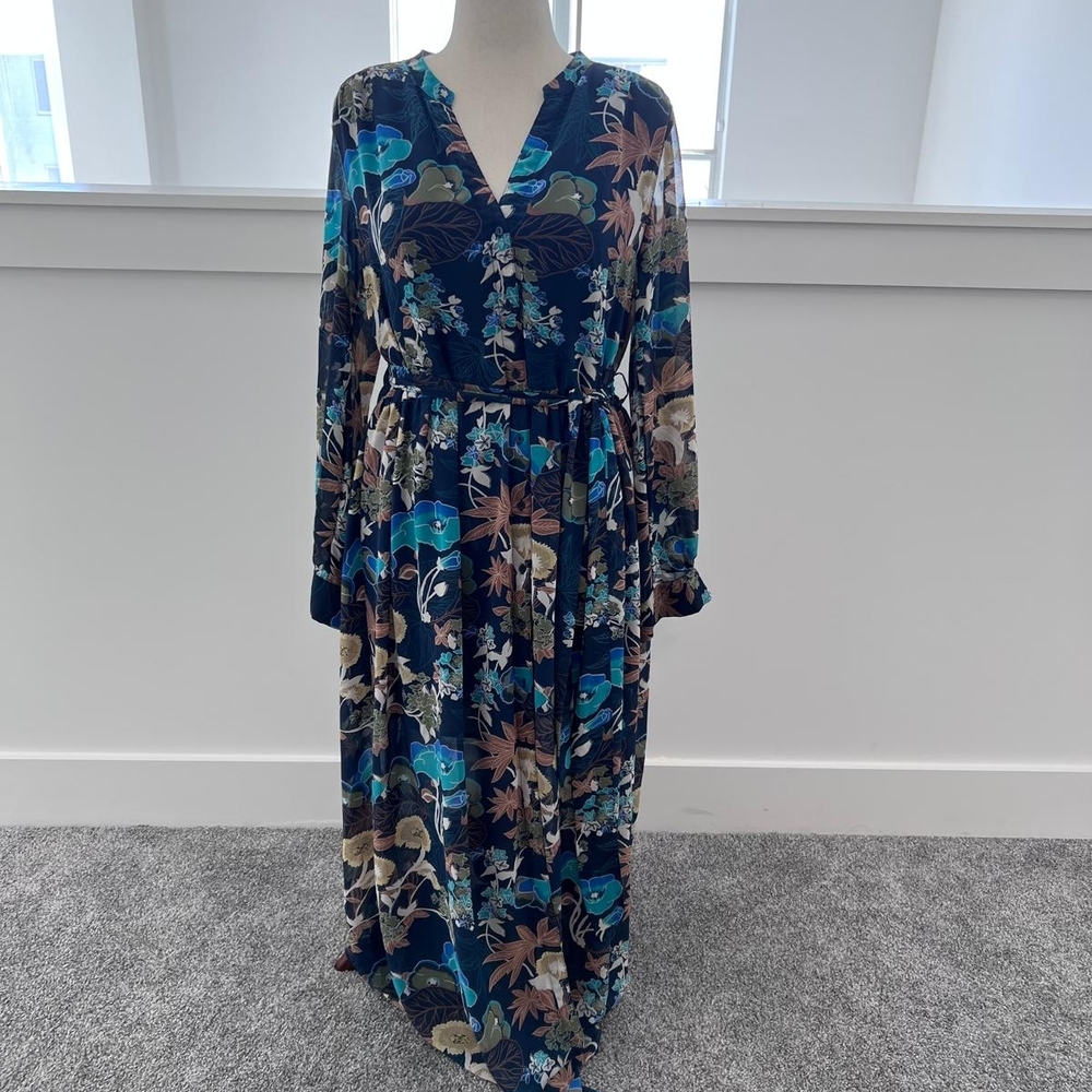 H&M Blue Floral Long Sleeve Dress